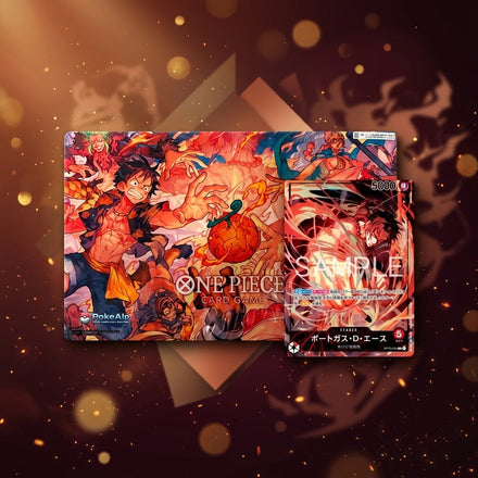 Offizielles One Piece Playmat & Kartenset Coliseum Feuerfrucht + Ace OP16-001 Promo | Japanische Ausgabe