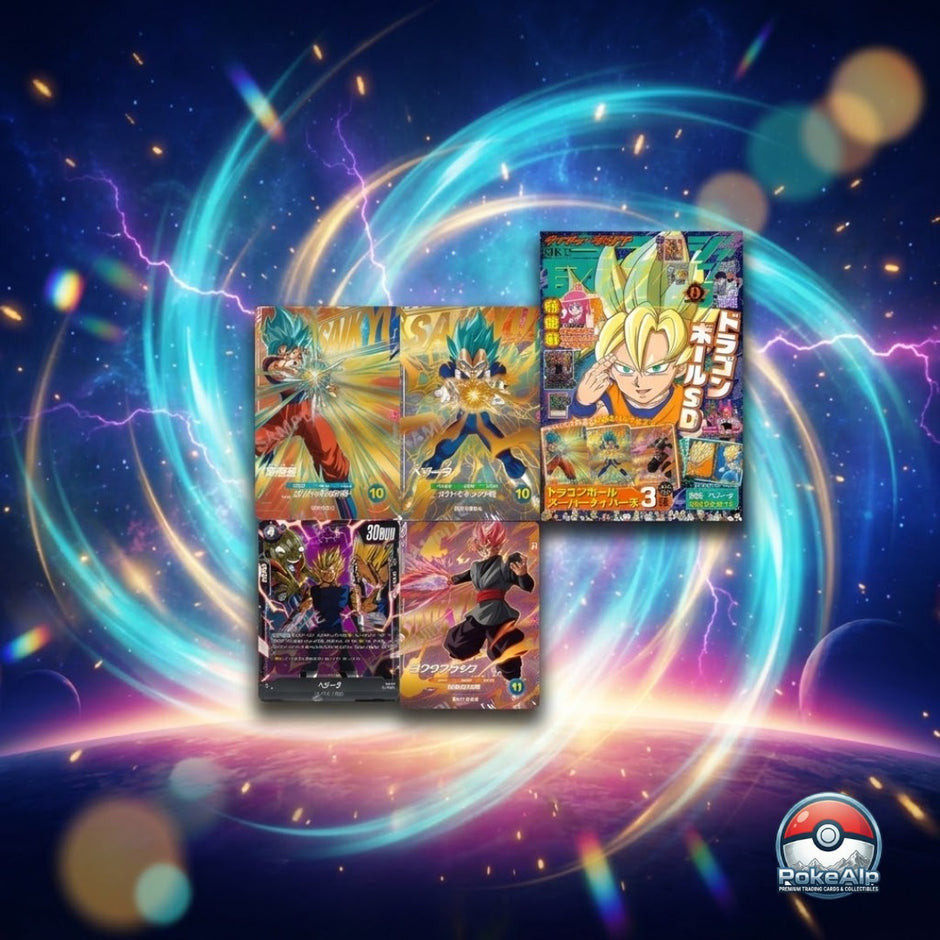 Dragon Ball Saikyo Jump Set Promo Shonen | Super Divers Triple Battle Pack + Fusion World FP-094 Vegeta + Double Carte Postale SD | Édition Japonaise